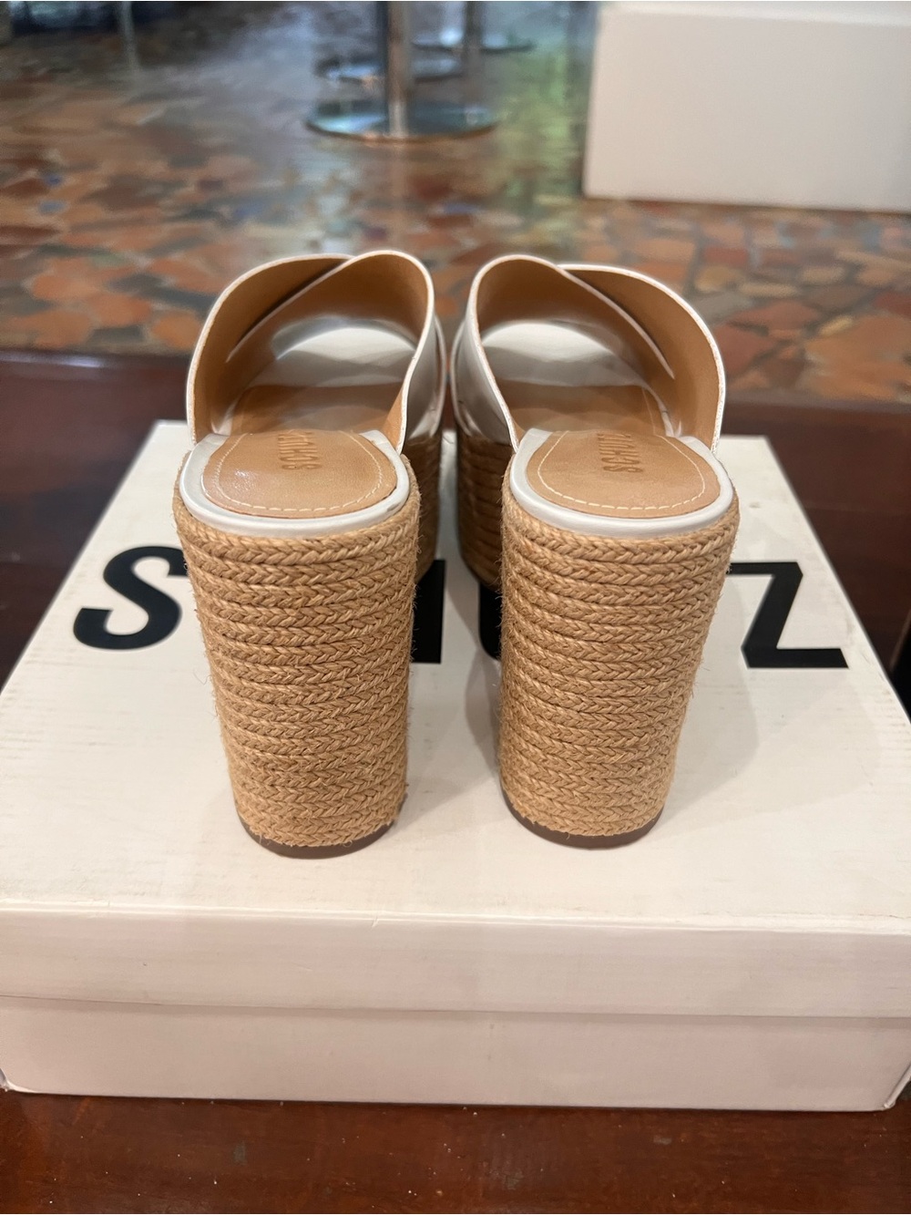 SCHUTZ White Leather Platform Sandals - Picture 2 of 5